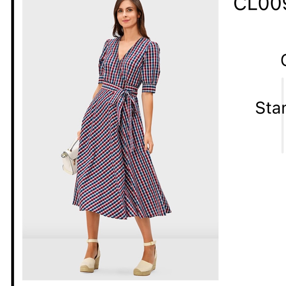 Trapunto trim cotton check wrap dress